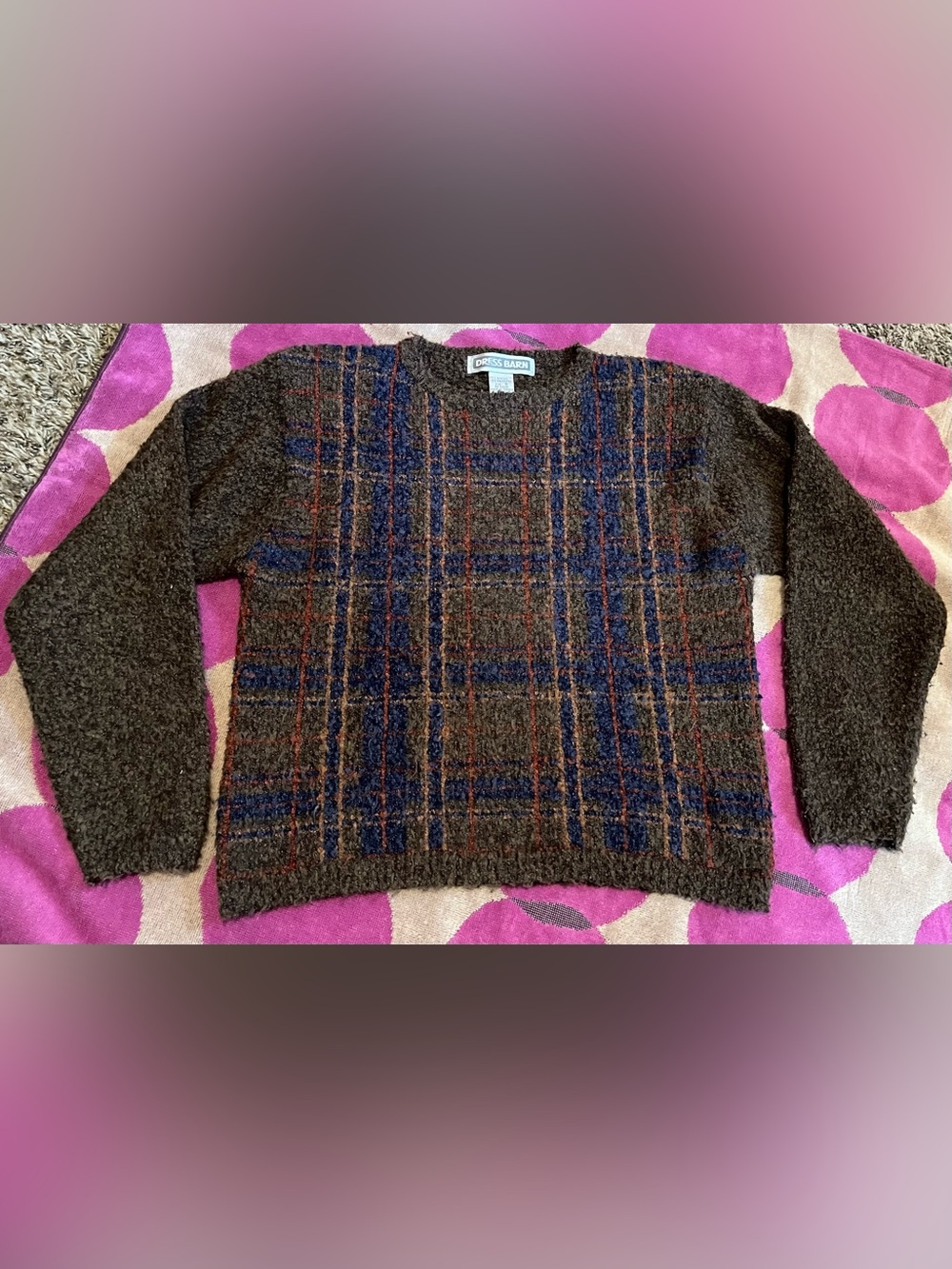 VTG 80s Dress Barn Boucle Knit Autumn Plaid Sweater